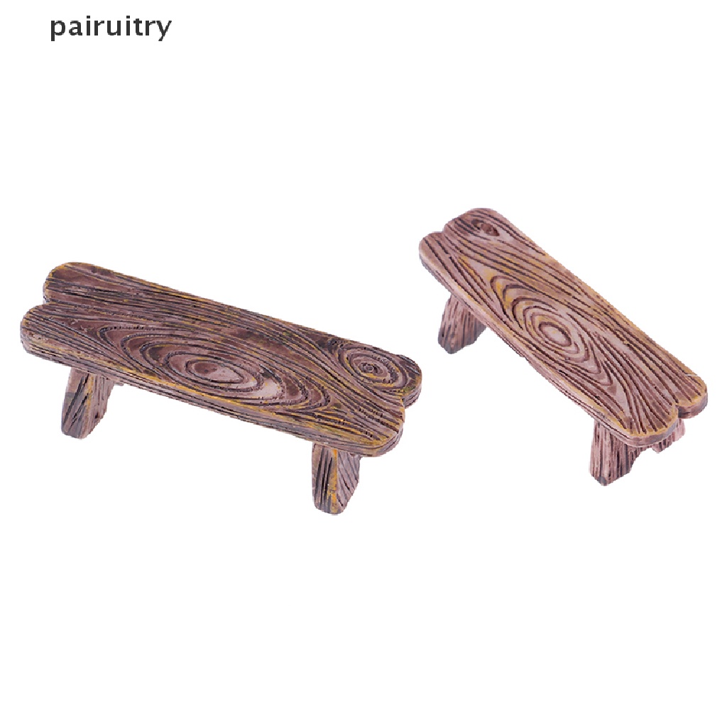 Prt 2PCs Patung Ornamen Rumah Bangku Kayu Mini DIY Dekorasi Aquarium/Rumah Boneka PRT