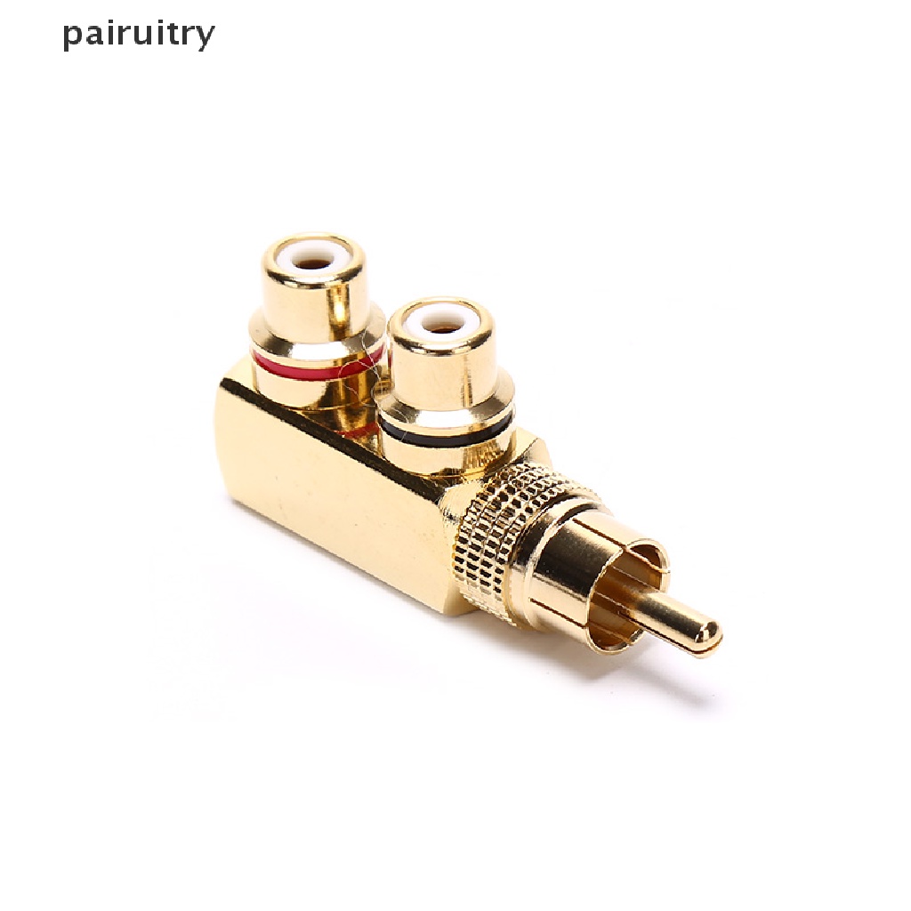 Prt Colokan AV Audio Splitter Lapis Emas RCA Adaptor 1 Male to 2 Female F connector PRT