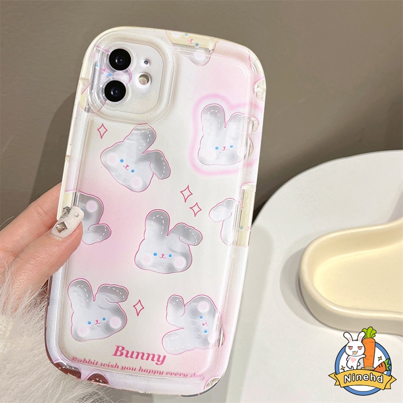 IPHONE Casing Kompatibel Untuk Iphone14 13 12 11 Pro Max X Xr Xs Max8 7 6 6s Plus SE 2020 Pink Powder Blusher Rabbit Casing Ponsel Canggih Bening Airbag Bumper Shockproof Cover Pelindung