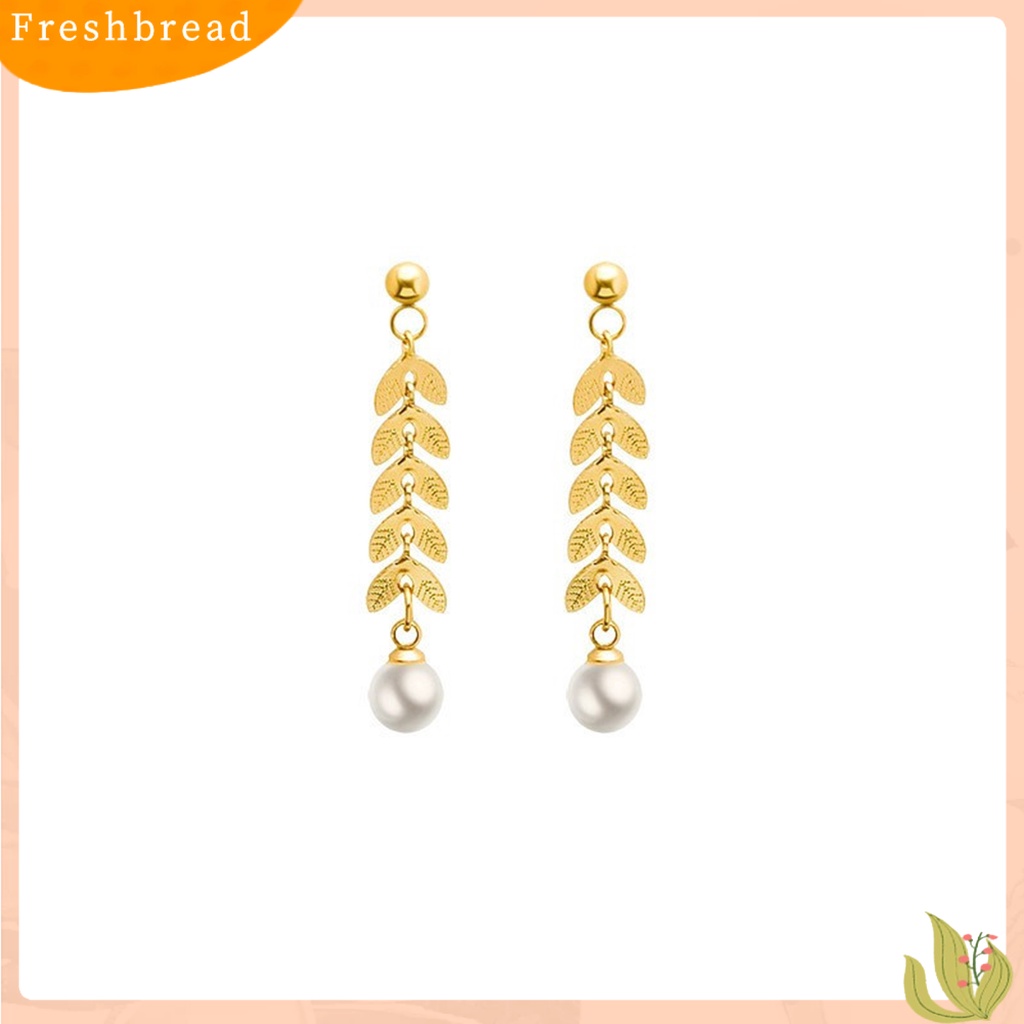 &lt; Freshbread &gt; 1pasang Anting Pejantan Bersinar Mutiara Imitasi Rumbai Desain Geometris Bentuk Reguler Dekorasi Colorfast Lady Elegan Anting Panjang Aksesoris Pakaian