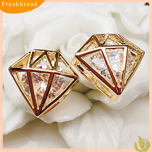 &lt; Freshbread &gt; Wanita Cubic Zirconia Berongga Telinga Studs Earrings Pesta Pernikahan Fashion Perhiasan