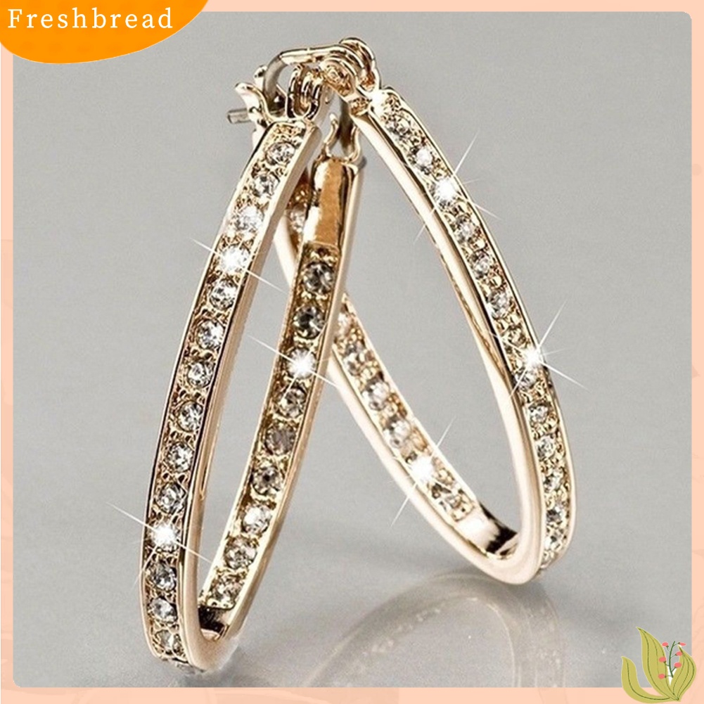 < Freshbread > Mempesona Wanita Berlian Imitasi Bertatahkan Lingkaran Besar Anting Hoop Pesta Perjamuan Perhiasan