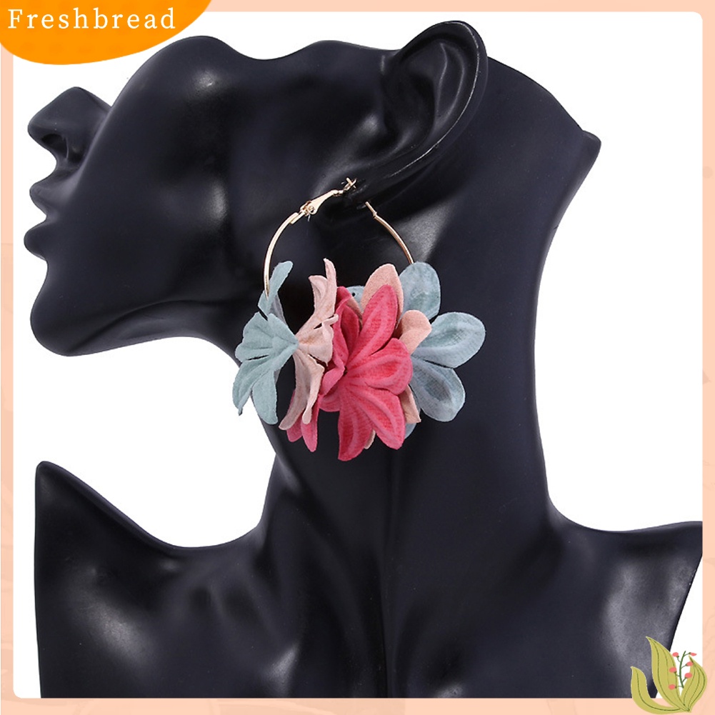 &lt; Freshbread &gt; Fashion Wanita Liontin Bunga Lingkaran Besar Drop Hoop Earrings Statement Jewelry