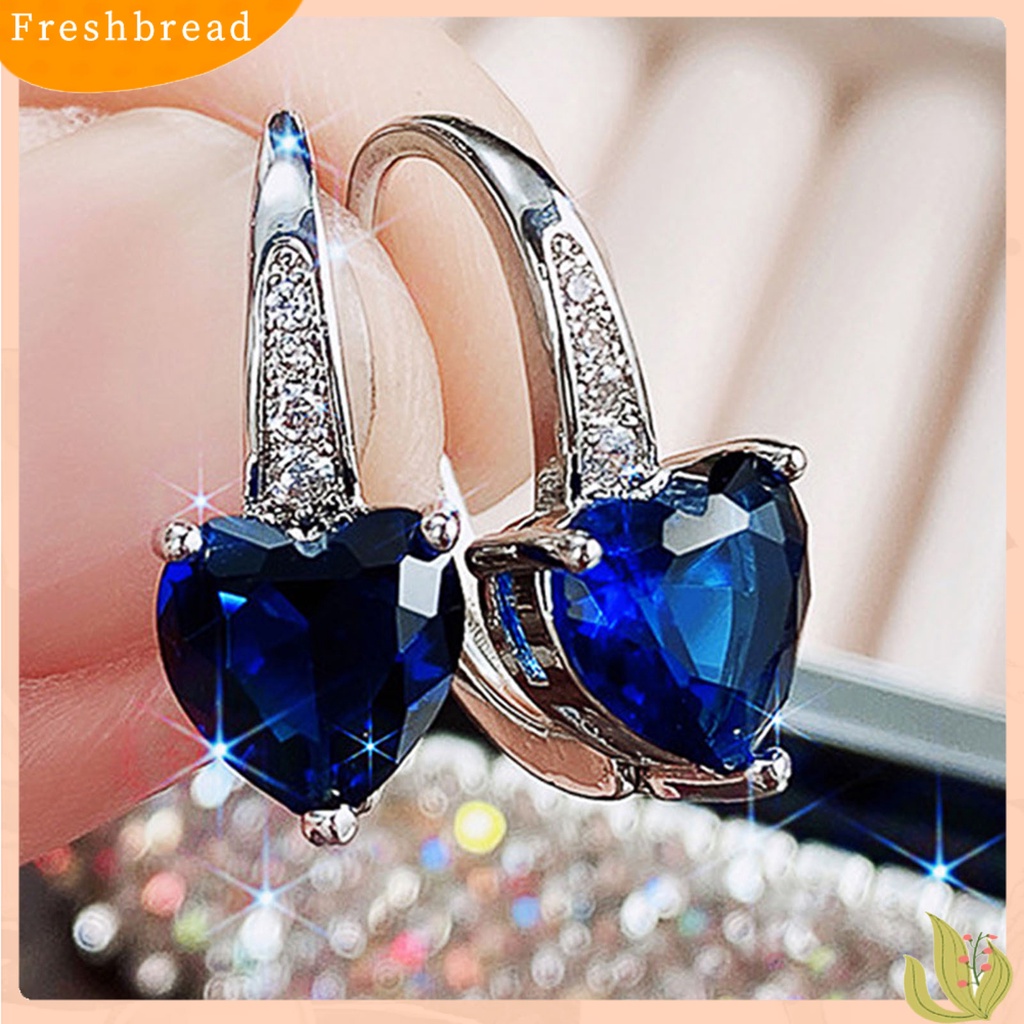 &lt; Freshbread &gt; 1pasang Anting Leaverback Tindik Romantis Mewah Berbentuk Hati Cubic Zirconia Menjuntai Anting Perhiasan Pesta