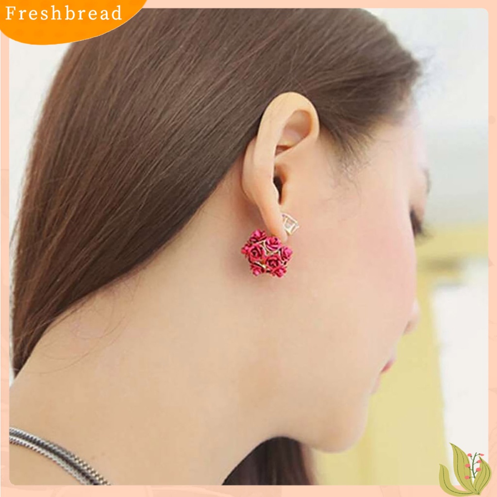 &lt; Freshbread &gt; Ear Studs Desain Bola Bunga Mawar Indah Anting Berlian Imitasi Alloy Untuk Perjamuan