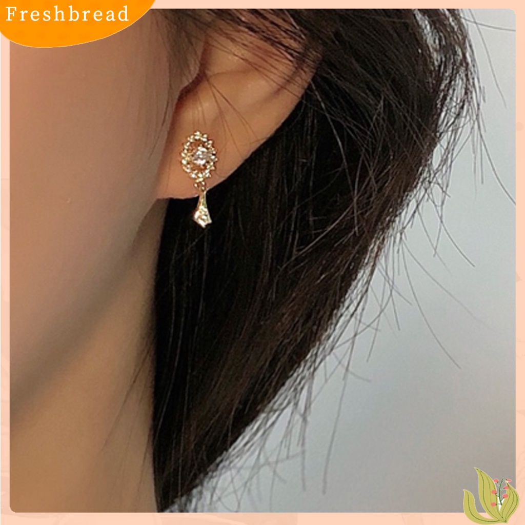 &lt; Freshbread &gt; 1pasang Oval Zirconia Kubik Wanita Anting Hadiah Rumbai Chic Telinga Studs Klasik Perhiasan