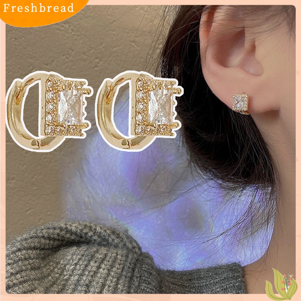 &lt; Freshbread &gt; 1pasang Ear Studs Square Rhinestones Jewelry Anting Gesper Telinga Bersinar Untuk Pakaian Sehari-Hari