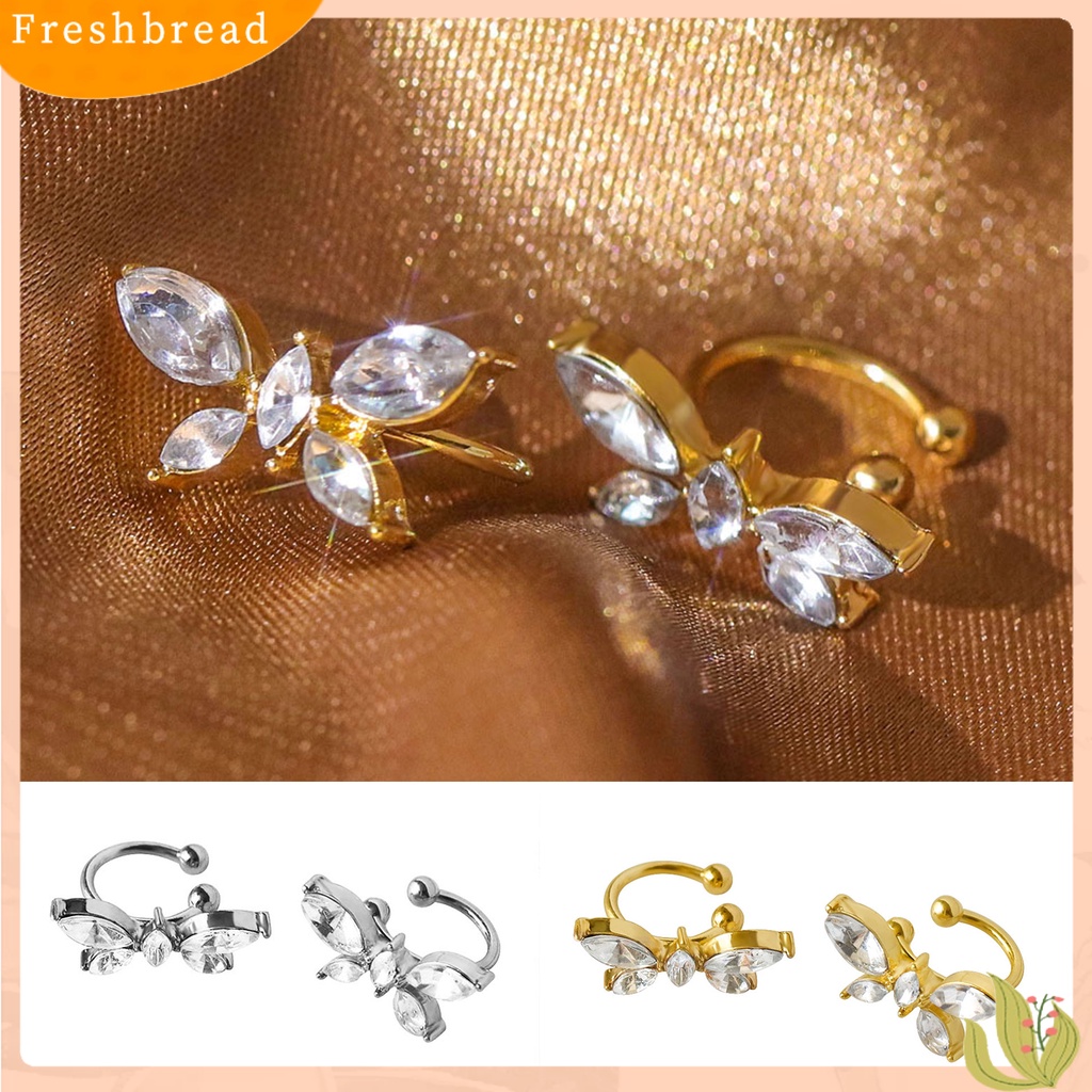 &lt; Freshbread &gt; 1pasang Anting Klip Kupu-Kupu Cubic Zirconia Wanita Jepang Style Bow Clip Earrings Perhiasan Hadiah