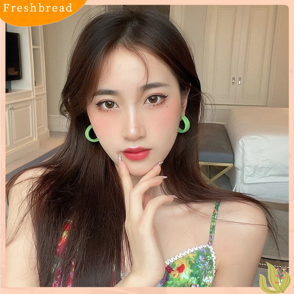 &lt; Freshbread &gt; Anting Hoop Desain Geometri Minimalis Anting Aneka Warna Macaron Berbentuk C Untuk Pacaran