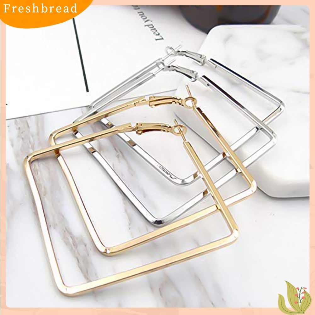 &lt; Freshbread &gt; Fashion Wanita Berongga Persegi Menjuntai Pernyataan Huggie Anting Pesta Perhiasan Hadiah