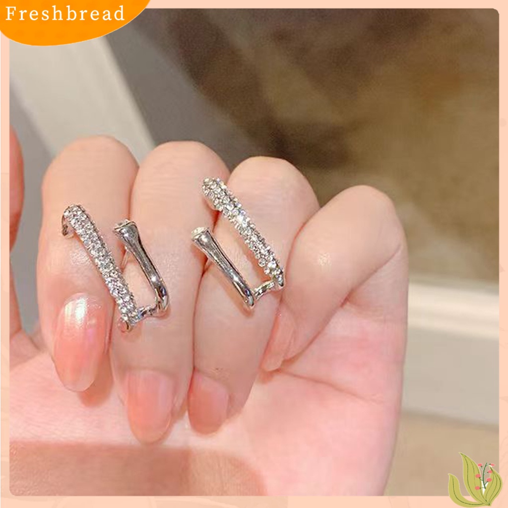 &lt; Freshbread &gt; 1pasang Ear Studs Irregular U Shape Jewelry Shinng Rhinestones Stud Earrings Untuk Pesta Pernikahan Perjamuan Prom