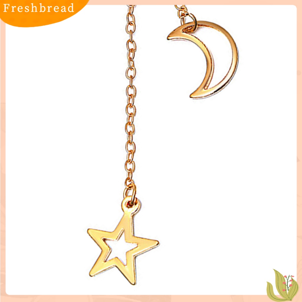 < Freshbread > 1pc Anting Klip Wanita Warna Solid Stainless Gaya Hip Hop Bentuk Bulan Panjang Rumbai Tulang Rawan Earrings Jewelry