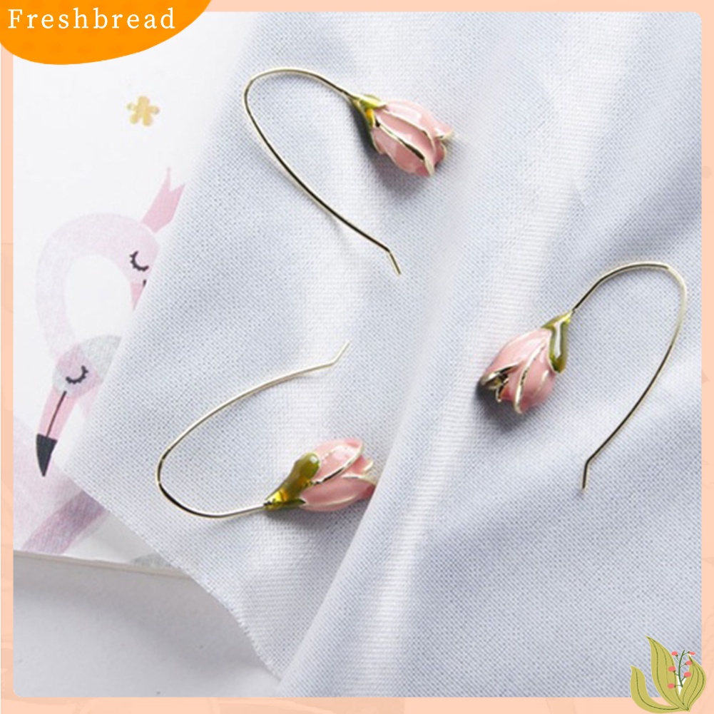 &lt; Freshbread &gt; Vintage Tulip Enamel Bunga Liontin Wanita Anting Kait Hadiah Hari Valentine