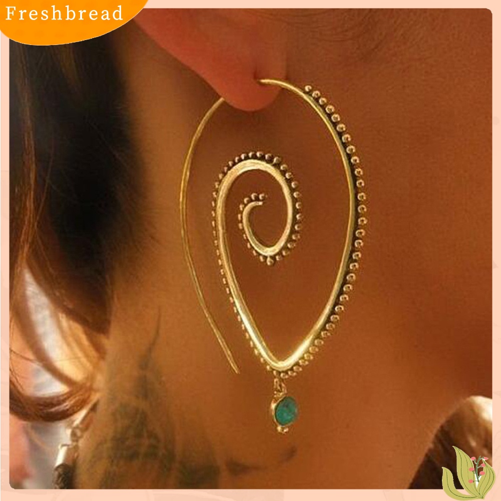 &lt; Freshbread &gt; Wanita Berlian Imitasi Tetesan Air Spiral Menjuntai Gear Hook Anting Pernyataan Perhiasan