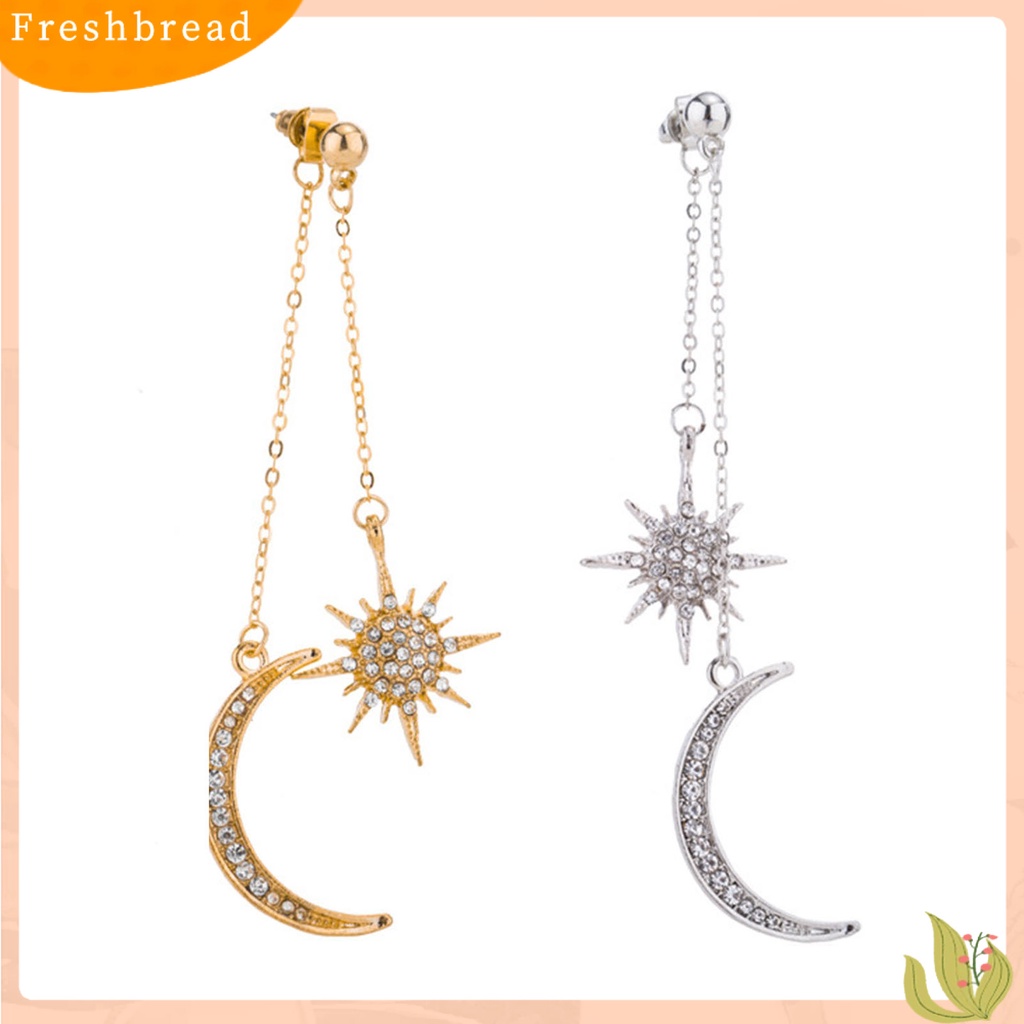 &lt; Freshbread &gt; 1pasang Anting Menjuntai Bulan Bintang Perhiasan Berlian Imitasi Berkilau Electroplating Stud Earrings Untuk Pakaian Sehari-Hari