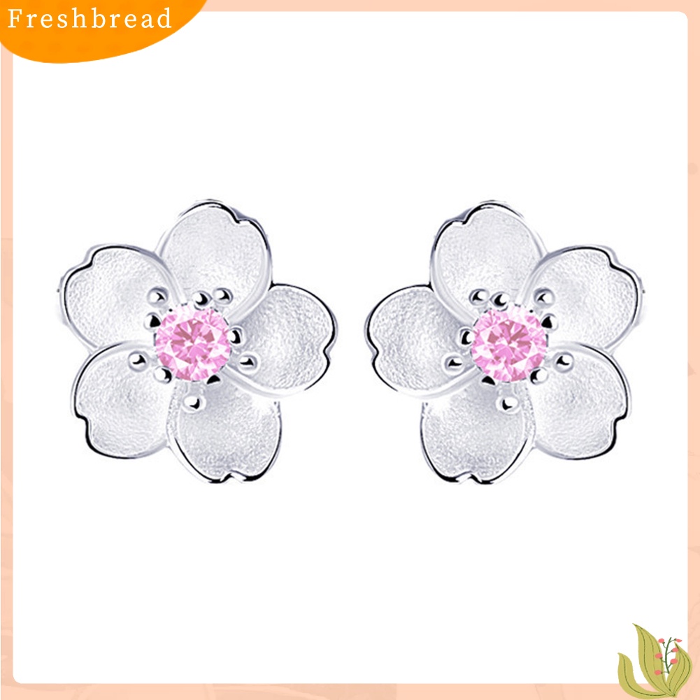 &lt; Freshbread &gt; Bunga Sakura Flower Stud Earrings Wanita Elegan Perhiasan Perjamuan Pesta Hadiah