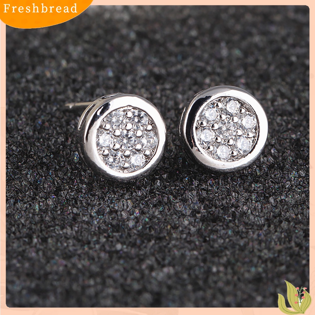 &lt; Freshbread &gt; Indah Bulat Zirkon Telinga Studs Wanita Gadis Pesta Anting Tindik Perhiasan Pesona