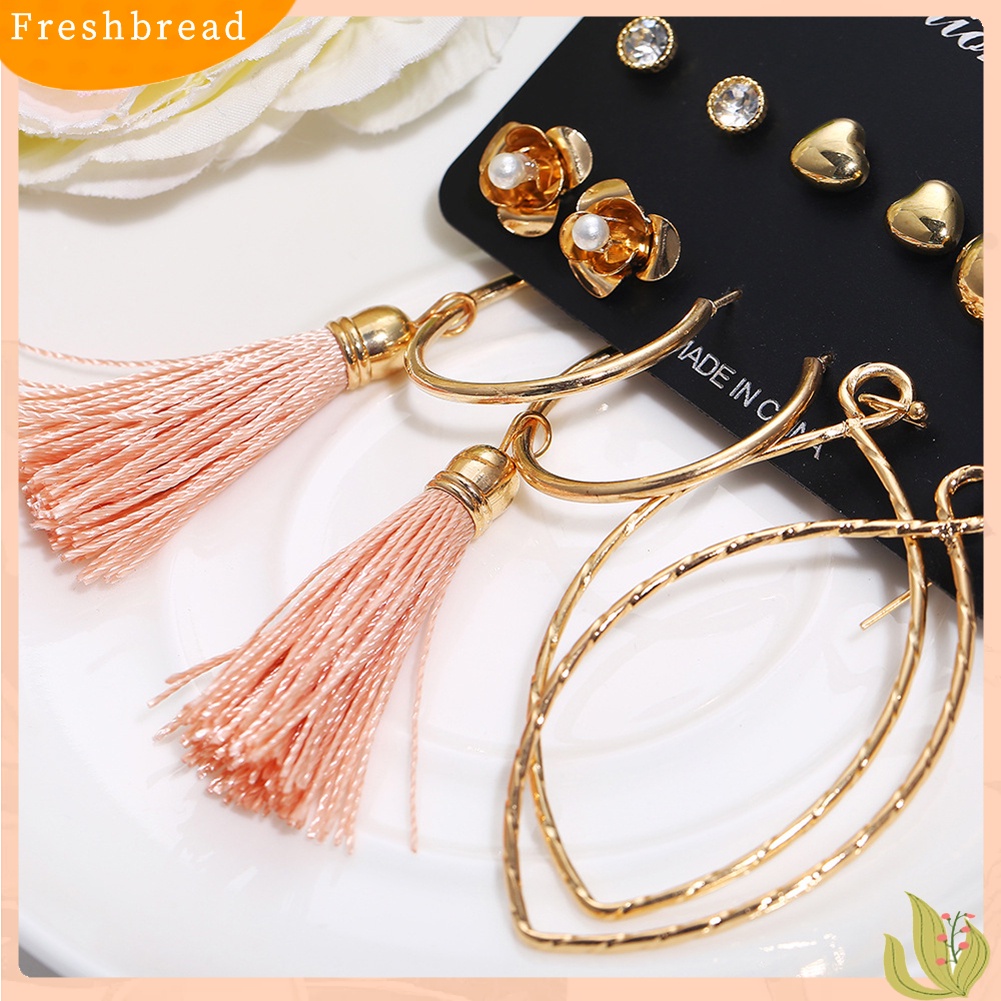 &lt; Freshbread &gt; 6pasang Fashion Bunga Daun Rumbai Hoop Wanita Ear Studs Menjuntai Kait Anting Set