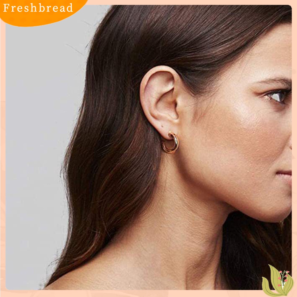 &lt; Freshbread &gt; 1pasang Anting Hoop Terbuka Berlebihan Minimalis Hypoallergenic High Gloss Dipoles Perhiasan Fashion Tembaga Berlapis Emas Anting Geometris Berbentuk C Untuk Pacaran