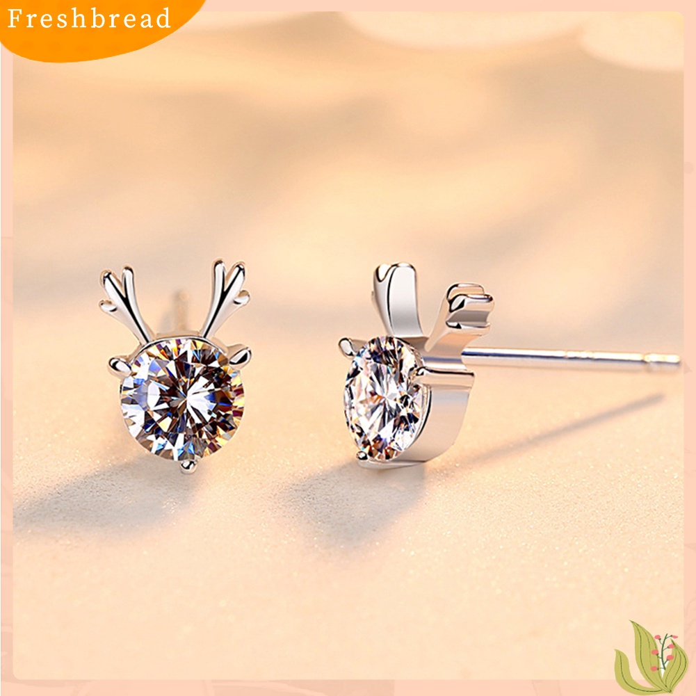 &lt; Freshbread &gt; Cute Elk Deer Berlian Imitasi Bertatahkan Telinga Studs Wanita Perhiasan Pesta Anting Natal