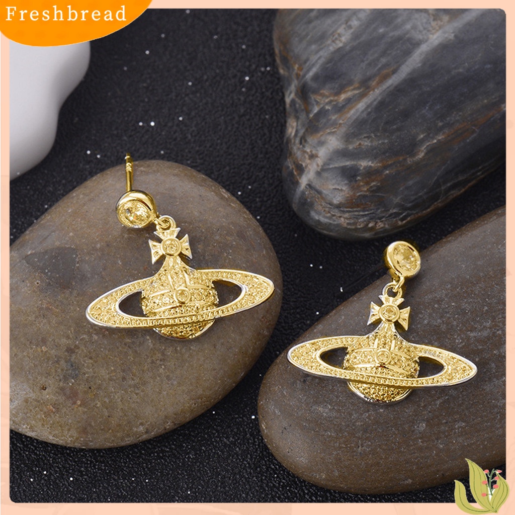 &lt; Freshbread &gt; 1pasang Anting Menjuntai Berlian Imitasi Planet Liontin Perhiasan Anting Stud Mengkilap Ringan Untuk Pacaran