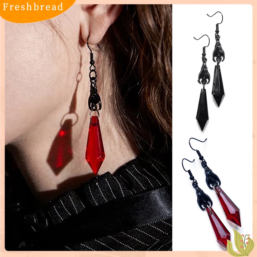 &lt; Freshbread &gt; 1pasang Anting Wanita Fadeless Sweater-proof Anti-Oksidasi Tahan Jatuh Ruby/Permata Hitam Vintage Ear Hooks Ear Decoration