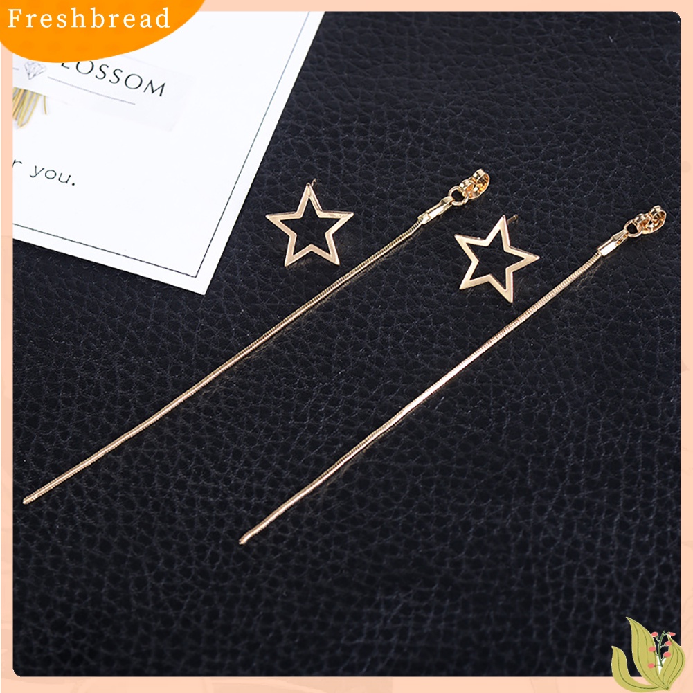 &lt; Freshbread &gt; Gadis Lucu Bintang Berujung Lima Menjuntai Anting-Anting Panjang Linear Telinga Rings Drop Jewelry