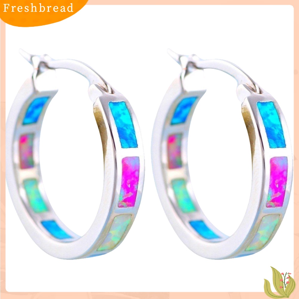 &lt; Freshbread &gt; Wanita Multicolor Faux Opal Hias Lingkaran Menjuntai Hoop Earrings Perhiasan Hadiah