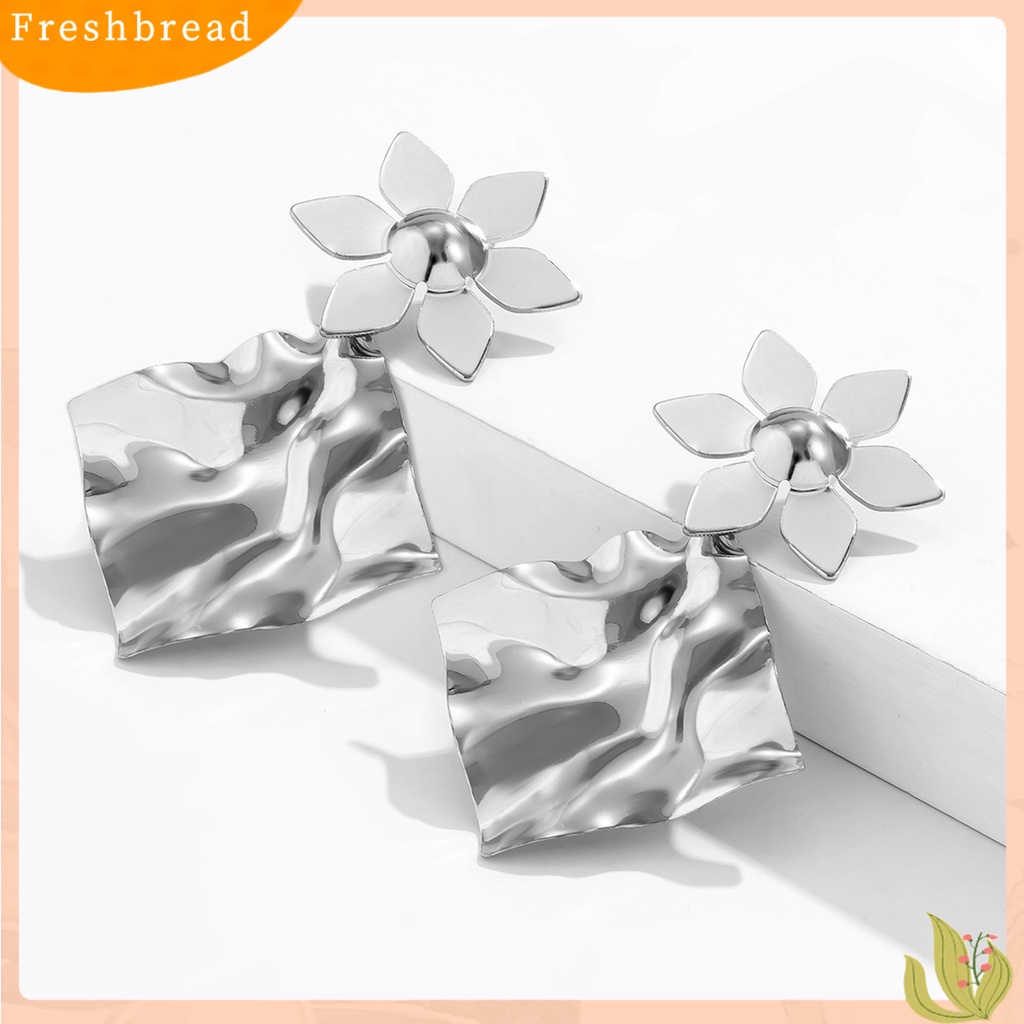 &lt; Freshbread &gt; 1pasang Anting Menjuntai Lipit Persegi Tidak Teratur Berlebihan Anting Drop Panjang Elegan Untuk Pakaian Sehari-Hari