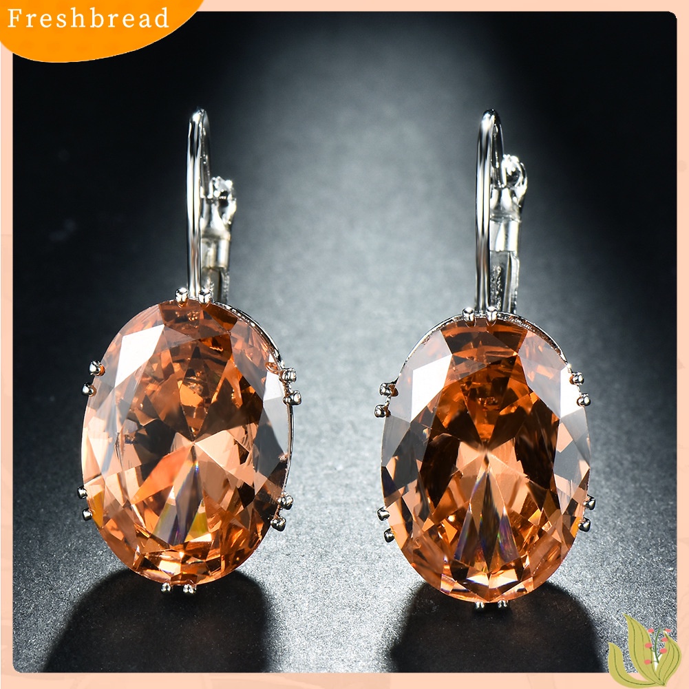 &lt; Freshbread &gt; Fashion Wanita Oval Cubic Zirconia Tergabung Leverback Anting Pesta Perhiasan Hadiah