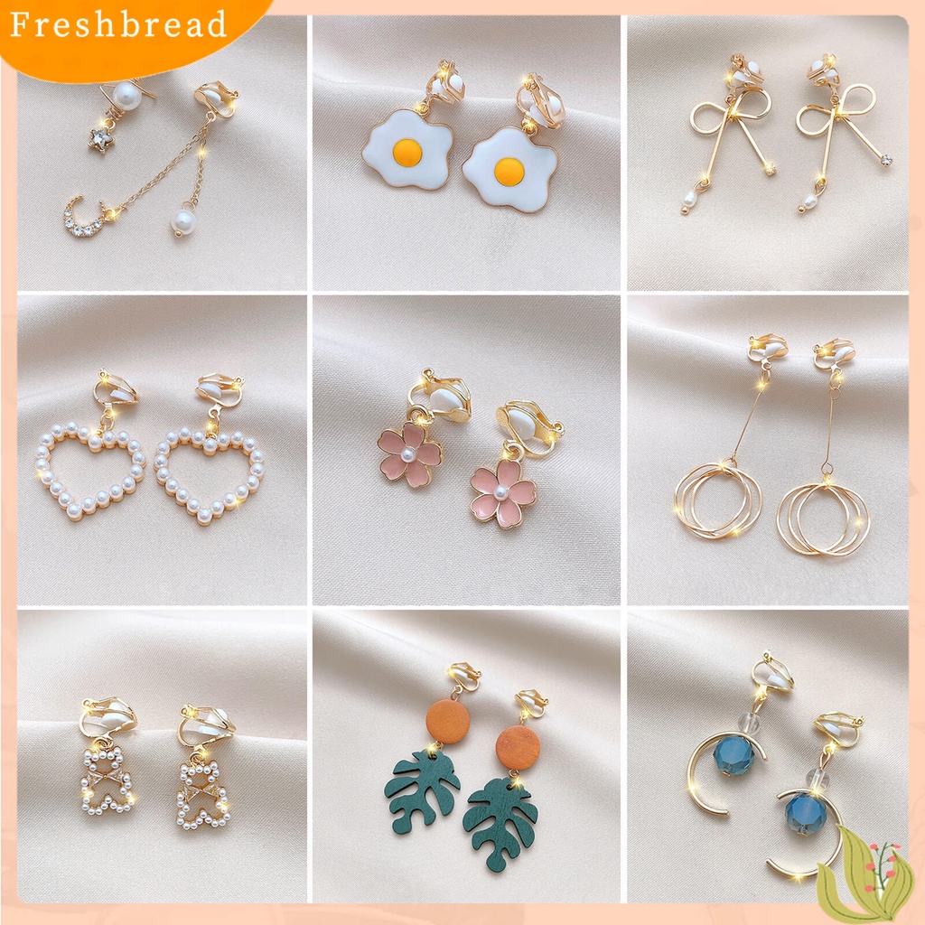 &lt; Freshbread &gt; 1pasang Klip Anting Busur Jumbai Perhiasan Tanpa Tindik Berlian Imitasi Drop Earrings Hadiah Ulang Tahun