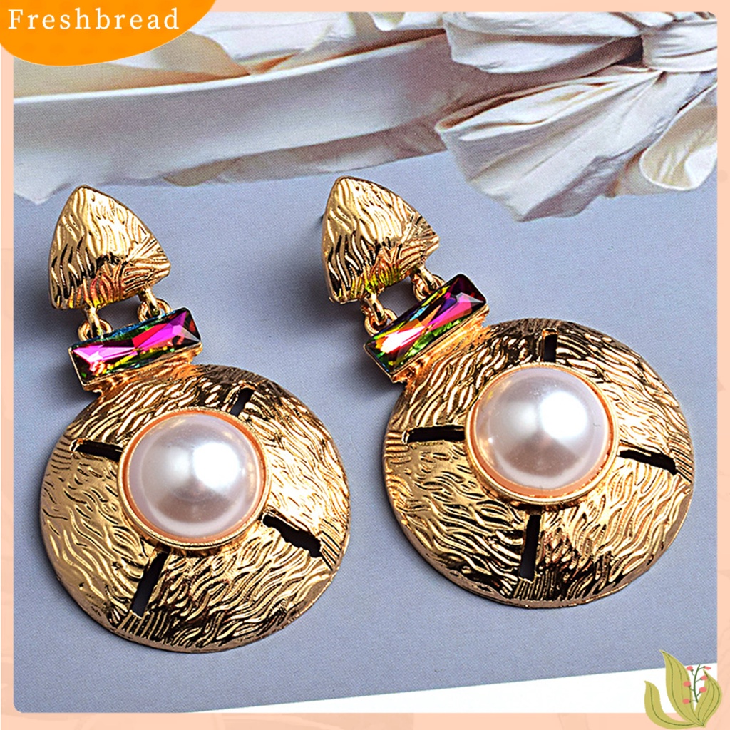 &lt; Freshbread &gt; 1pasang Wanita Bulat All-match Alloy Mutiara Imitasi Anting Drop Berlebihan Untuk Belanja