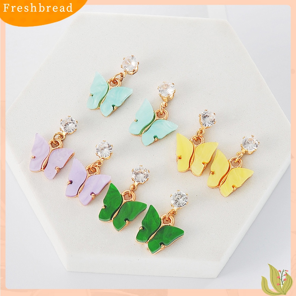 &lt; Freshbread &gt; Wanita Gaya Sederhana Warna-Warni Cubic Zirconia Anting Bentuk Kupu-Kupu Akrilik