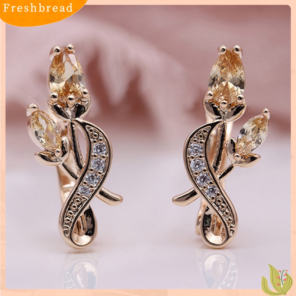 &lt; Freshbread &gt; 1pasang Wanita All-match Bunga Mawar Bentuk Cubic Zirconia Panjang Menjuntai Anting-Anting Perhiasan Aksesori