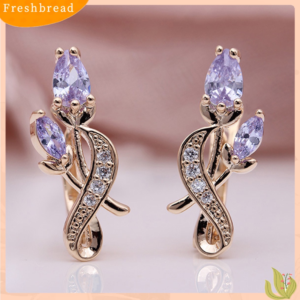 &lt; Freshbread &gt; 1pasang Wanita All-match Bunga Mawar Bentuk Cubic Zirconia Panjang Menjuntai Anting-Anting Perhiasan Aksesori