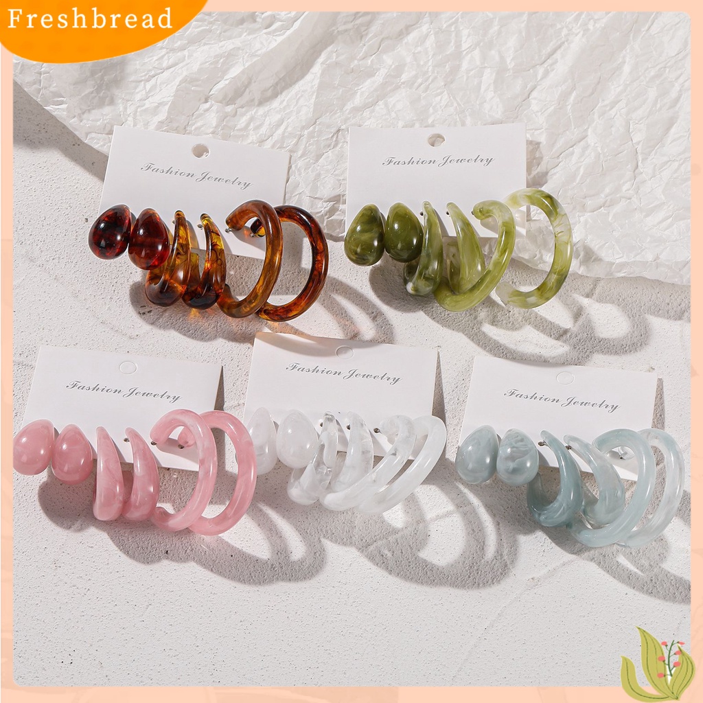 &lt; Freshbread &gt; 3pasang/Set Anting Wanita Transparan Berbentuk C Tindik Akrilik Anting Stud Bulat Perhiasan Aksesori