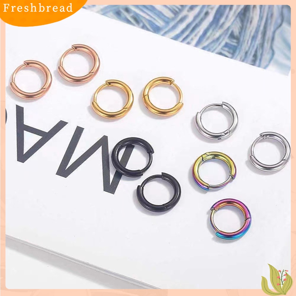 &lt; Freshbread &gt; 1pasang Anting Hoop Stainless Steel Geometris Elegan Dipoles Warna Perak Anting Lingkaran Logam Fashion Perhiasan