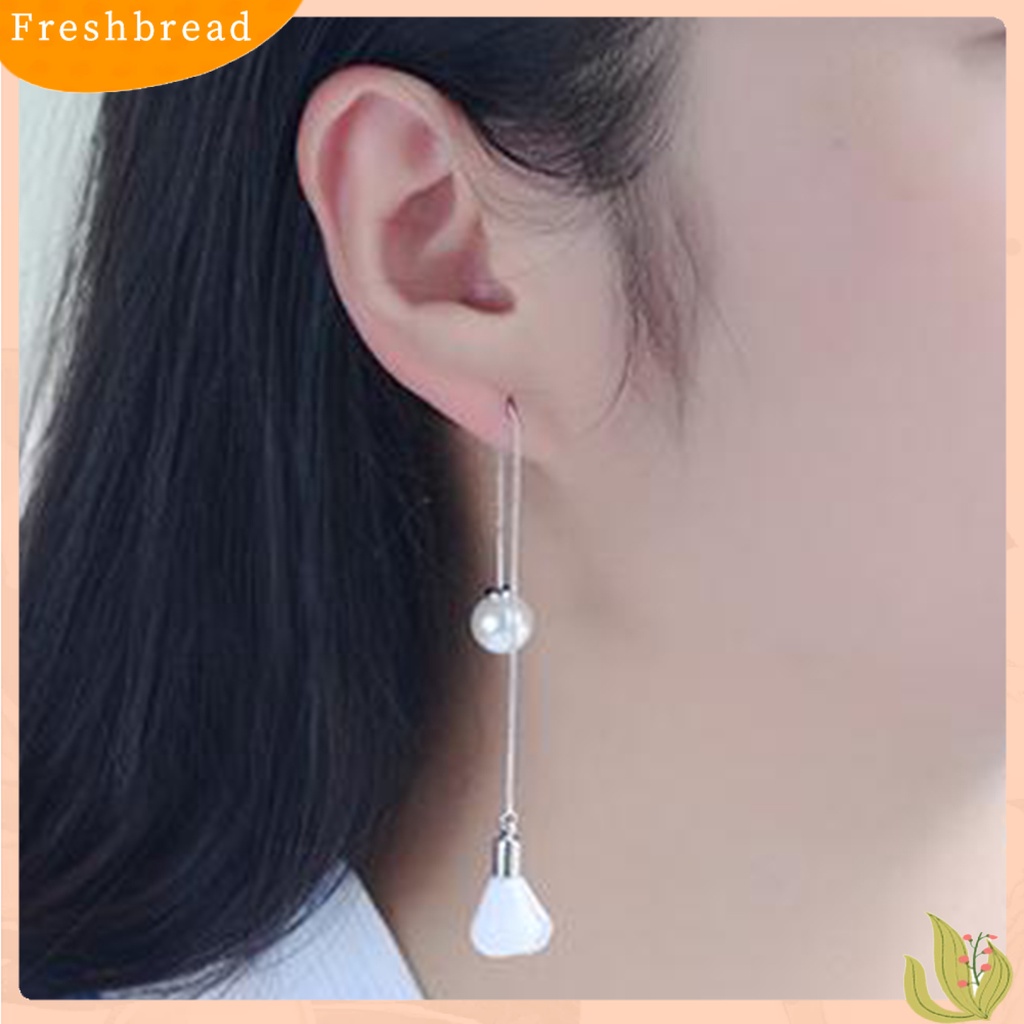 &lt; Freshbread &gt; Anting Elegan Bunga Rumbai Wanita Mutiara Imitasi Anting Linear Telinga Panjang Untuk Pacaran