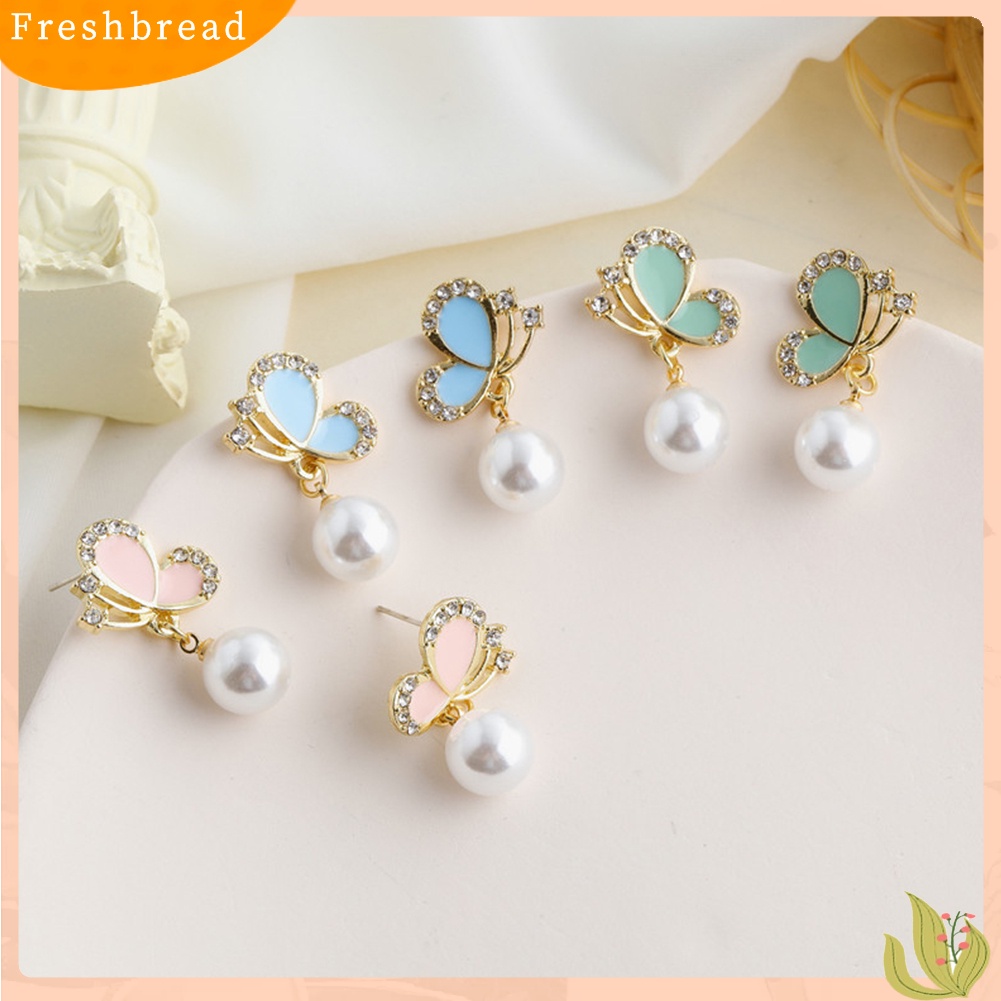 < Freshbread > Wanita Kupu-Kupu Bentuk Liontin Mutiara Imitasi All-match Stud Earrings Perhiasan Hadiah