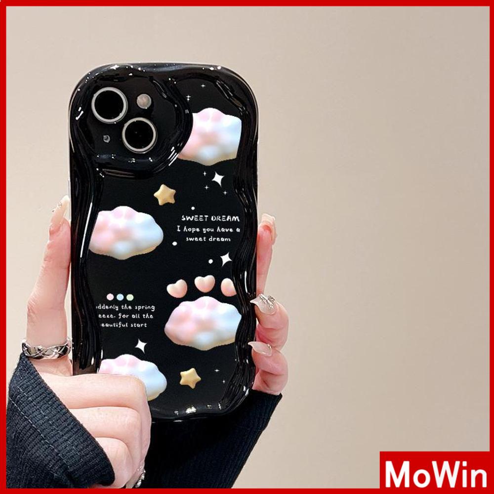 For iPhone 14 Pro Max iPhone Case 3D Curved Edge Wave Glossy Black TPU Airbag Shockproof Camera Cover Pink Clouds Compatible with iPhone 13 Pro max 12 Pro Max 11 xr xs max 7Plus