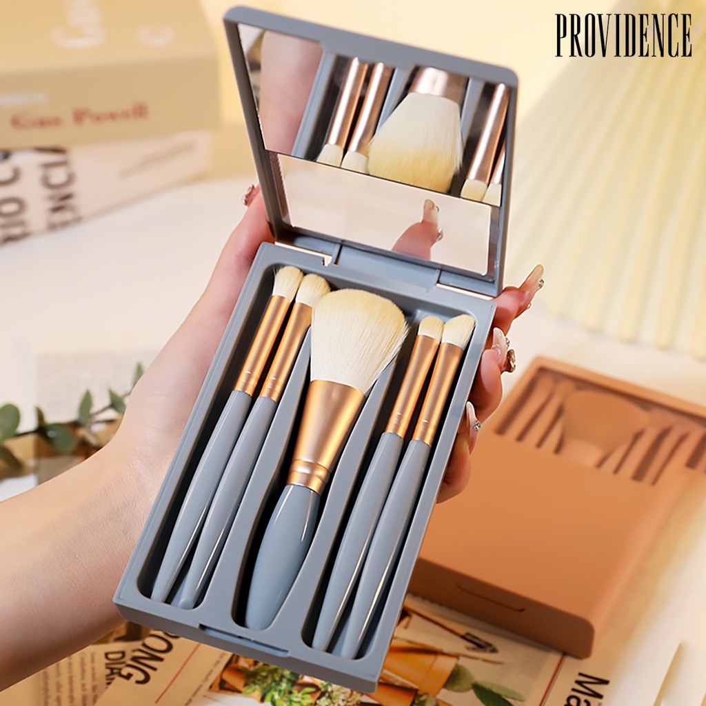 Providence 5Pcs/Set Makeup Brush Dengan Cermin Bulu Lembut Pegangan Non-slip Mudah Dibawa Eyeshadow Multifungsi Bedak Longgar Brush Kit Kosmetik