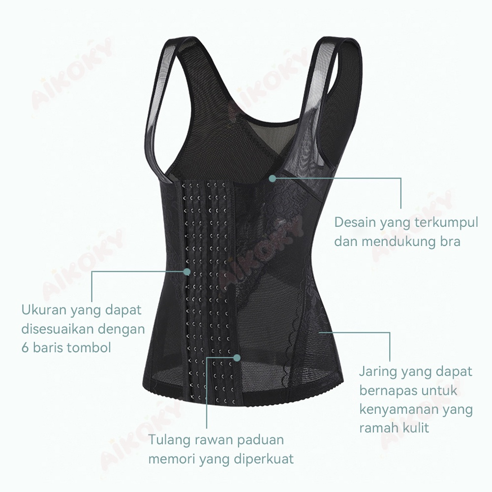 Aikoky Korset Baju Pelangsing Perut Buncit Wanita/Korset Long Torso/Korset Slimming Suit