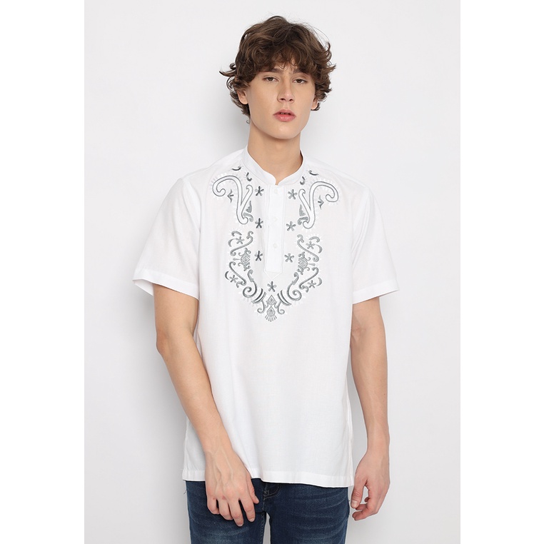 Baju Koko Linen Border Pria Lengan Pendek Al-Karim Extra White 54319 By Hassenda