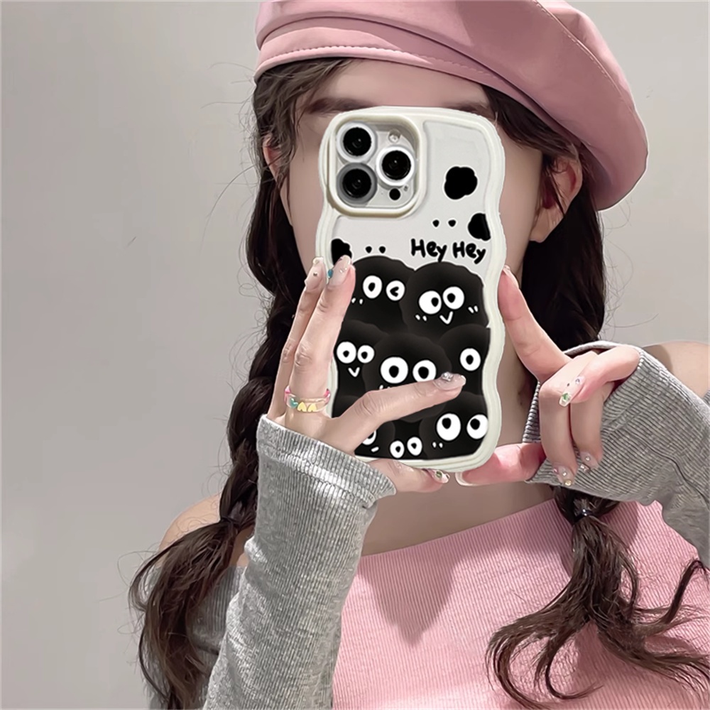 Fashion Case OPPO A17 A57 2022 A15 A16 A16K A54 A12 A5S A7 A94 A93 A3S A11k A53 A31 A52 A92 A37 F9 A1K A76 A36 5F A9 2020 Bola Bara Hitam Wave Edge TPU Phone Case Cover