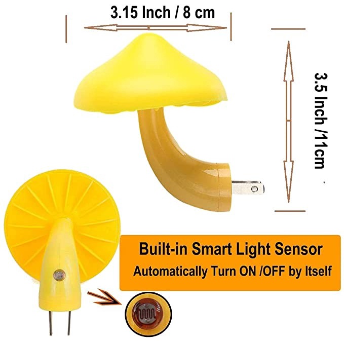 Lampu Tidur Dekorasi LED Sensor Cahaya Gelap Terang 1W JAMUR Kuning