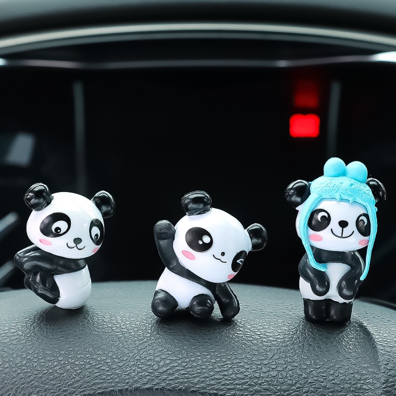 1pc Hiasan Mobil Boneka Panda PVC Mini Gaya Random/Ornamen Patung Kartun Dashboard Otomotif/Dekorasi Interior Kendaraan DIY