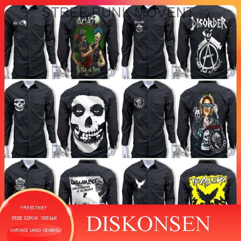 kemeja panjang,kemeja band,kemeja hitam panjang kemeja band punk,kemeja costum tengkorak,kemeja pria
