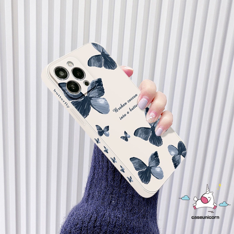 IPHONE Casing Ponsel Motif Sisi Tepi Lurus Kompatibel Untuk Iphone11 7Plus XR 13 12 14 11 Pro Max 6 7 8 6S Plus X XS Max SE 2020 Fantasy Butterfly Tpu Soft Back Cover Cases