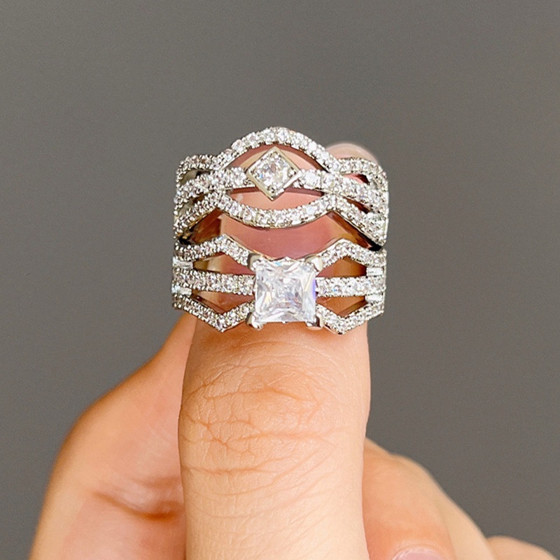 Mewah Fashion Cocok Set Cincin Wanita Untuk Pernikahan Bertatahkan Briliant Cubic Zirconia Mewah 2 Pcs Pertunangan Band Perhiasan