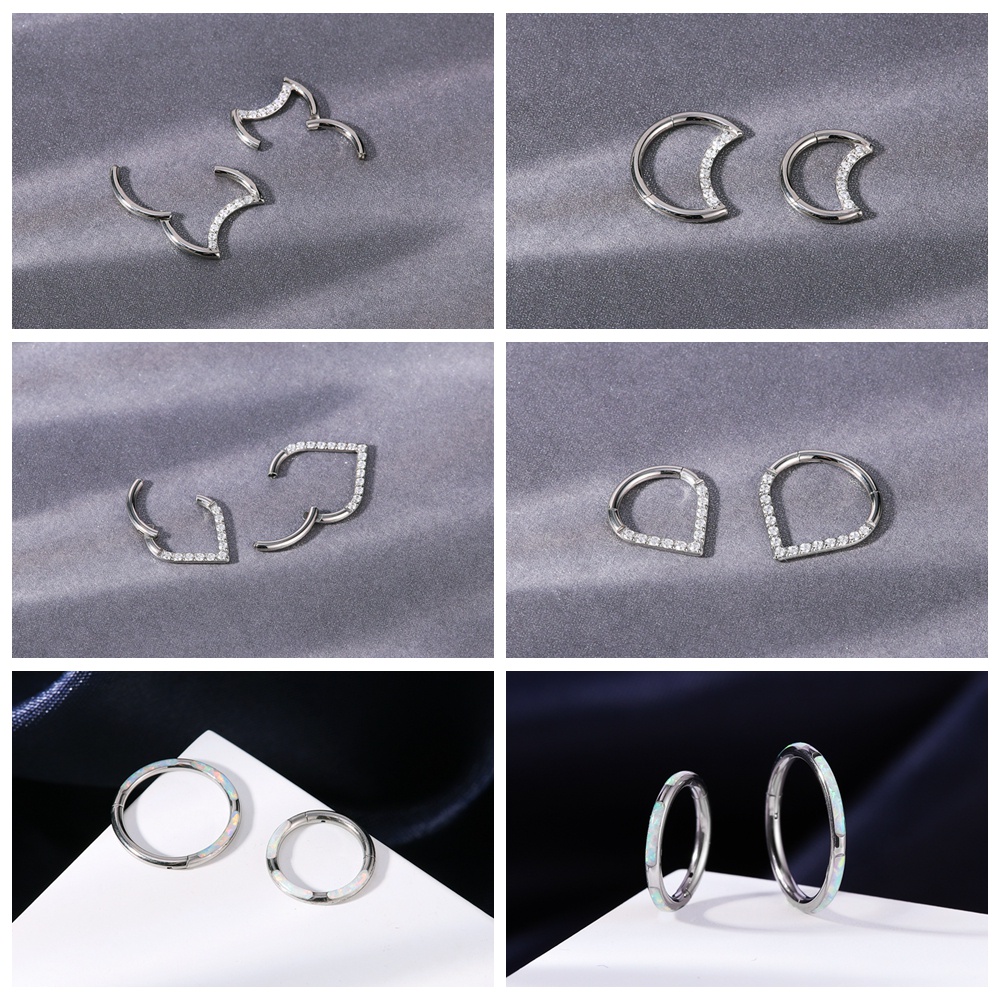 1pc8/10mm G23 Baja Titanium Kristal Septum Clicker Droplet Bentuk Hidung Tindik Hati Bulan Hidung Cincin Opal Septum Tindik